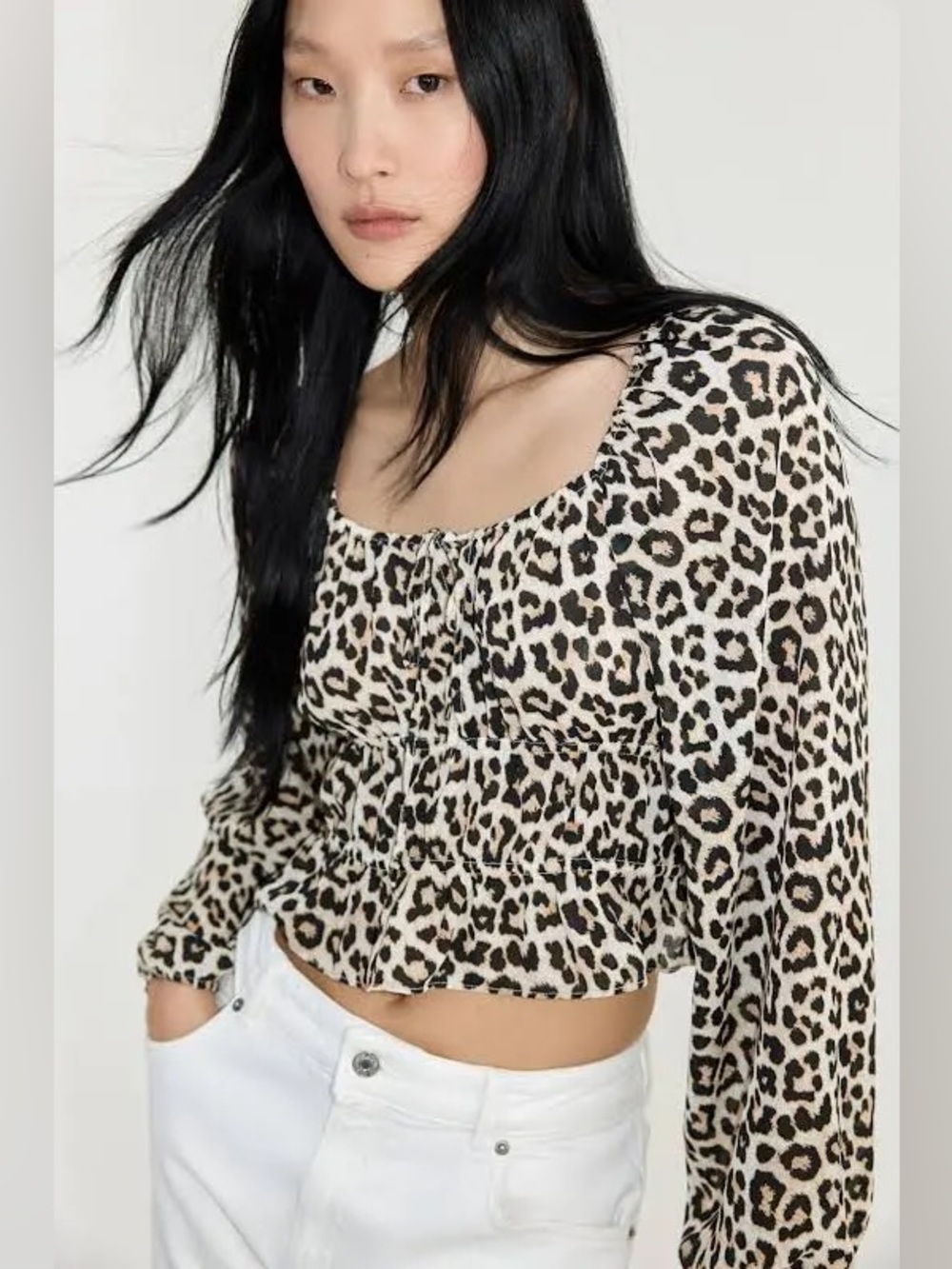 H&M Leopard Print Blouse - Black and Tan